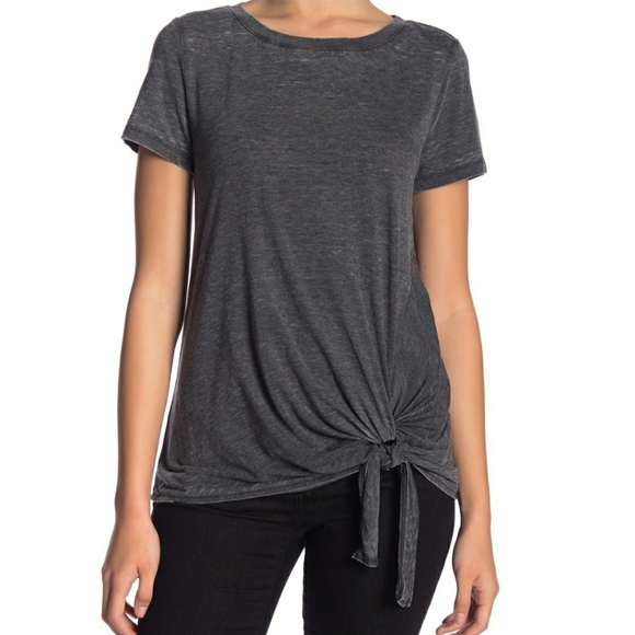 Susina Tops - NWT Susina Gray Burnout Tie Hem T-Shirt